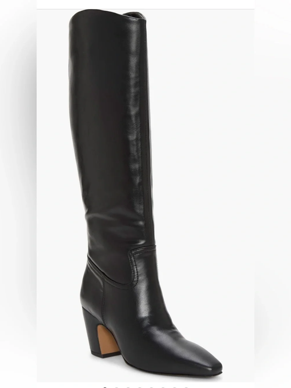 Vince Camuto Black Leather Knee High Block Heel Boots Sz 7.5 Wide Calf NWB